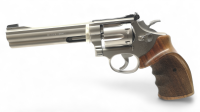 Revolver Smith & Wesson - 617 Target Champion - Note 2  - KK-Matchrevolver von Smith & Wesson, Sondermodell Target Champion, mit 6 Schuss Trommel, verbreitertem Hahn & Abzugszüngel, Holzformgriff f. Rechtshänder, 6" Lauf, mattsilber, voreintragspflichtig