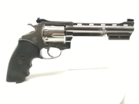 Revolver Rossi - 853 - Note 2  - Sportrevolver von Rossi (importiert und vertrieben durch GECO) im Kal. .38special, 6"-Lauf, mit ventiliertem Lauf und 2 montierten Laufgewichten von Rossi, stainless, mit Gummisportgriff mit Griffmulden, breitem Hahn, in H