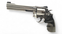 Revolver Smith & Wesson - 686-4 Eurosport - Note 2  - 6" Matchrevolver von Smith & Wesson, Modell Euro Sport, beleibte 686-4 Baureihe, 6 Schuss Trommel, breiter stahlgebläuter Hahn, breites Abzugszüngel, mit Gummiformgriffen und montiertem Schichtholzgrif