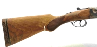 Doppelflinte Zabala - Kestrel - Note 3  - spanische Doppelflinte, Zabala Kestrel, mit Gummischaftkappe, schön verziertem System, Hinterschaft vom Vorbesitzer beschliffen (natur), Läufe in grün lackiert (zur Unauffälligkeit der Waffe bei der Gänsejagd), mi