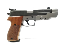 halbautomatische Pistole SIG Sauer - P220 S - Note 2  - schöne Sportpistole von Sig Sauer im Kal. 45 Auto, mit LPA-Visierung, Laufgewicht (montiert), Holzgriffschalen f. beidhändige Nutzung, Bi-Color-Design, Kimme mit weißer Markierung, 150mm Lauf (6"), s