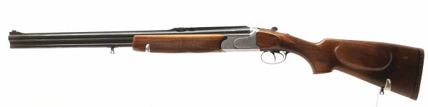 Bockbüchsflinte Frankonia - de Luxe (Sabatti) - Note 3  - schöne Bockbüchsflinte von Frankonia Jagd, produziert von Sabatti, Modell de Luxe, mit schöner gravierter Basküle mit Jagdmotiven, Klappkimme, Sicherung auf dem Kolbenhals, Rückstecher (französisch