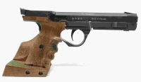 halbautomatische Pistole Baikal - IJ35 - Note 3  - russische Sportpistole mit sehr guten Schußeigenschaften, mit Morini Sportgriff f. Rechtshänder, Größe L, Brünierung leicht berieben, alles typisch russisch robust, Abzug plus Abzugszüngel einstellbar, St