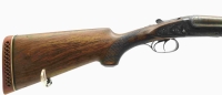Doppelflinte ohne - ohne - Note 4  - vermutlich belgische Doppelflinte im Kal. 12/65, mit verst&auml;rktem belg. Beschu&szlig;, Doppelabzug, angedeutete Seitenschlosse, Riemenb&uuml;gel&ouml;sen, ventilierte Schaftkappe, optisch altersbedingt Note 3,5, Holz ohne Besch&auml;digung,