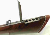 Drilling Merkel - ohne - Note 3  - sch&ouml;ner schmaler seltener Suhler-Drilling, Bechu&szlig; 1957, Abzugssicherung linksseitig, Umschalter Schrot/Kugellauf, Klappkimme, mit Dolomit Glas, 6x42/49 unbeleuchtet, ventilierte Gummischaftkappe, Spannanzeige f&uuml;r die L&auml;u