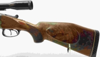 Bockb&uuml;chsflinte Esha - ohne - Note 2  - seltene Bockb&uuml;chs-/Bockdoppelkombination v. Robert Fl&uuml;ckiger Z&uuml;rich, Esha, 9,3x53R swiss und 16er Schrotkaliber als Bockb&uuml;chse, zweigeteilter Schaft, sch&ouml;ne seitliche Verzierungen am System, franz&ouml;sischer Stecher am