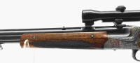 Bockb&uuml;chsflinte Esha - ohne - Note 2  - seltene Bockb&uuml;chs-/Bockdoppelkombination v. Robert Fl&uuml;ckiger Z&uuml;rich, Esha, 9,3x53R swiss und 16er Schrotkaliber als Bockb&uuml;chse, zweigeteilter Schaft, sch&ouml;ne seitliche Verzierungen am System, franz&ouml;sischer Stecher am