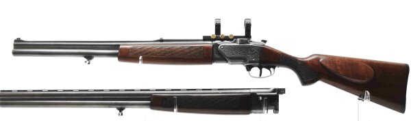 Bockb&uuml;chsflinte ZBROJOVKA BRNO - ZH 304 - Note 3  - sch&ouml;ne jagdliche Komplettkombination aus Bockb&uuml;chsflinte ZH 304 mit Kugellauf 7x57R und Einstecklauf im Flintenlauf mit .22 WinMag., Einstecklauf hat 3/4 Laufl&auml;nge (ca. 45cm) mit Auszieher, dazu Flintenw