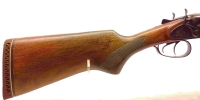 Doppelflinte Baikal - 43K Coach Gun - Note 2  - Baikal 43K, Coach-Gun, kurze Schrotflinte mit Hahnspannung, Doppelabzug, Westernapplikation auf der Basküle, guter Pflegezustand, technisch in Ordnung, Kal. 12/70 ohne Stahlschrotbeschuß, Choke 2x 18,4, Flin