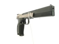 halbautomatische Pistole H&auml;mmerli - X-Esse - Note 2  - beliebte KK-Sportpistole mit 150mm Lauf v. H&auml;mmerli, bi-color Ausf&uuml;hrung, LPA-Kimme verstellbar, optisch mit leichten Gebrauchsspuren, technisch einwandfrei, eine gute Note 2 insgesamt, f&uuml;r Rechts- un