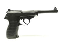 halbautomatische Pistole Erma - EP 882 S - Note 2  - Nachbau der P38 als Sportvariante mit 150mm Lauf, Kunststoffgriffschalen f&uuml;r beidh&auml;ndige Nutzung, verstellbare Kimme (nur seitliche Verstellung), linksseitige Sicherung, technisch in Ordnung und im gute