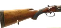 Doppelflinte SAUER-AYA - ohne - Note 3  - f&uuml;hrige, leichte Doppelflinte von Sauer-Aya, Kal. 12/70, kein Stahlschrotbeschu&szlig;, leichter silberfarbener verzierter Systemkasten, Riemenb&uuml;gel&ouml;sen, ventilierte Schaftkappe, aufgebrachtes Lang-Leuchtvisier mit rote