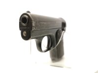 halbautomatische Pistole Haenel - Mod. 1 - Note 3  - kleine Taschenpsitole aus dem Hause Haenel Suhl, Kal. 6,35mm Browning, Sammlungsaufl&ouml;sung, Bakelit-Griffschalen mit "SH" Logo, leichte Rostn&auml;rbchen am Schlitten, sonst im guten Zustand, Note 3 reinoptis