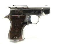 halbautomatische Pistole Star - Starlet - Note 3  - kleine spanische Taschenpistole aus Sammlungsaufl&ouml;sung, Hersteller: STAR, Modell: Starlet, Bakelitgriffschalen in braun mit STAR-Logo, silberfarbener Hahn und Abzugsz&uuml;ngel, Steckmagazin, Sicherung linkss