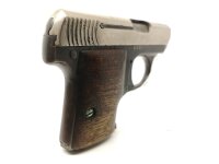 halbautomatische Pistole unbekannt - unbekannt - Note 3  - unbekannte Taschenpistole, vermutlich Baureihe FN 1906 oder &auml;hnlich, Kal. 6,35mm Browning, silberfarbener Schlitten (entbr&uuml;niert), Holzgriffschalen, Steckmagazin, funktioniert tadellos, jedoch ohn