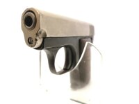 halbautomatische Pistole unbekannt - unbekannt - Note 3  - unbekannte Taschenpistole, vermutlich Baureihe FN 1906 oder &auml;hnlich, Kal. 6,35mm Browning, silberfarbener Schlitten (entbr&uuml;niert), Holzgriffschalen, Steckmagazin, funktioniert tadellos, jedoch ohn