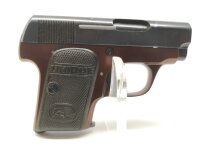 halbautomatische Pistole Unique - Modell 10 - Note 3  - franz&ouml;sische Taschenpistole "Unique", Mod. 10, &auml;hnlich der FN 1906 Browning, hier aus Sammlerhand, mit br&auml;unlich lackiertem Griffst&uuml;ck und schwarzem Schlitten (bi-color), Zustand optisch Note 3 (alte