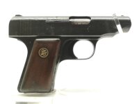 halbautomatische Pistole Deutsche Werke - Ortgies - Note 3  - handliche Taschenpistole aus Erfurt, bekannt unter dem Namen Ortgies, Kal. 6,35mm, mit Holzgriffschalen und Handballensicherung, goldfarbenes Logo auf den Griffschalen, Br&uuml;nierung am Schlitten 