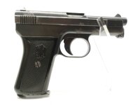 halbautomatische Pistole Mauser - 1910/14 - Note 3  - Mauser Taschenpistole Mod. 1910/14 im Kal. 6,35mm Browning aus Sammlungsaufl&ouml;sung, Waffe mit leichten Rostn&auml;rbchen am Griffst&uuml;ck, mit Bakelitgriffschalen, Beschriftung wei&szlig; ausgelegt, Waffe im altersty