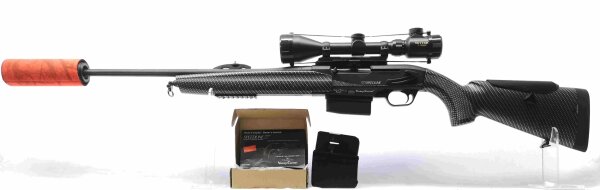 Repetierb&uuml;chse Verney Carron - Speedline .30-06 - Note 1  - tolles Komplettset von Verney-Carron (Frankreich), Modell Speedline Karbon, Kal. .30-06Spr., mit ERA -Schalld&auml;mpfer SOB3D und ZF SUTTER 3-12x50e (m. Leuchtpunkt), sowie Dentler Basis, patentierte