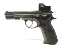halbautomatische Pistole CZ Uhersky Brod - Mod. 75 - Note 3  - Komplettset CZ Model 75 im Kal. 9mm Luger mit Docter Sight (Rotpunktvisier) und CZ Kadet Wechselsystem im Kal. 22lr., Grundwaffe CZ 75 mit Pachmayr Griffschalen, 4" Lauf, Steckmagazin, Kimme e