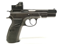 halbautomatische Pistole CZ Uhersky Brod - Mod. 75 - Note 3  - Komplettset CZ Model 75 im Kal. 9mm Luger mit Docter Sight (Rotpunktvisier) und CZ Kadet Wechselsystem im Kal. 22lr., Grundwaffe CZ 75 mit Pachmayr Griffschalen, 4" Lauf, Steckmagazin, Kimme e