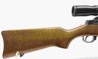 halbautomatische B&uuml;chse Ruger - Mini 14 - Note 2  - halbautomatische B&uuml;chse RUGER Ranch Rifle, auch Mini 14 genannt, Kal. .223 Remington, Holzschaft (oberes Schaftteil leicht heller als Hauptschaft), Metallschaftkappe, schwarzes System und Lauf, Drehkimme