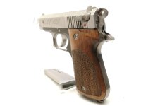 halbautomatische Pistole Erma - EP 422 - Note 2  - handliche KK-Pistole von Erma (Made in Germany), Modell EP 422, in der Seite verstellbare Kimme, bicolor (silber / dubkelgrau), Holzgriffschalen f. beidh&auml;ndige Nutzung, 85mm Lauf, mit Nutzungsspuren aber 