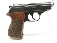 halbautomatische Pistole Walther - PPK - Note 2  - kleine feine Walther PPK aus Zella-Mehlis, 3" Lauf, Holzformgriff f. Rechtsh&auml;nder, Steckmagazin, Kaliber 7,65mm Browning, Beschu&szlig; Krone "U", guter gepflegter Gesamtzustand, auch f&uuml;r Sammler *** voreintrag