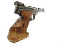 halbautomatische Pistole FN - Mod. 150 - Note 2  - belgische Sportwaffe im Kleinkaliber (.22lr.), mit Holzformgriff Gr. M f&uuml;r Rechtsh&auml;nder, Steckmagazin, verstellbarer Kimme, runder massiver 6" Lauf, goldfarbenes Abzugsz&uuml;ngel, ventilierte Laufschiene, mas