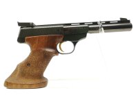 halbautomatische Pistole FN - Mod. 150 - Note 2  - belgische Sportwaffe im Kleinkaliber (.22lr.), mit Holzformgriff Gr. M f&uuml;r Rechtsh&auml;nder, Steckmagazin, verstellbarer Kimme, runder massiver 6" Lauf, goldfarbenes Abzugsz&uuml;ngel, ventilierte Laufschiene, mas