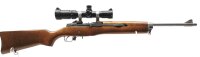 halbautomatische B&uuml;chse Ruger - Ranch Rifle Mini 14 - Note 2  - sehr gut erhaltene halbautomatische B&uuml;chse RUGER Mini 14, auch Ranch Rifle genannt, Kal. .223 Remington, Holzschaft, Metallschaftkappe, in silber gehaltenes System und Lauf, Drehkimme und Kor