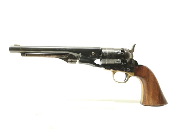 Perkussions-Revolver Pietta - Colt Army 1860 - Note 2  - italienischer Perkussionsrevolver im Kaliber .44(BlackPowder), 6-Schuss, Model Colt 1860 Army, stahlgebl&auml;utes System, Holzgriffe, messingfarbener Abzugsb&uuml;gel, Halterung f&uuml;r &Ouml;ffnungshebel nachgel&ouml;tet