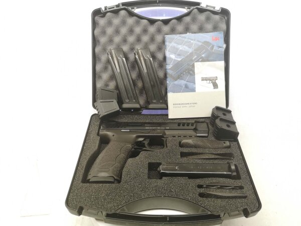 halbautomatische Pistole Heckler & Koch - SFP9L-SF Wippe - Note 1  - sportliche Pistole von Heckler & Koch, Modell SFP9L, mit Wippmechanik zur Magazinentnahme, Kunststoffgriffst&uuml;ck, Sicherung ab Abzugsz&uuml;ngel, verstellbare Kimme und Korn mit Leuchtpunkten,