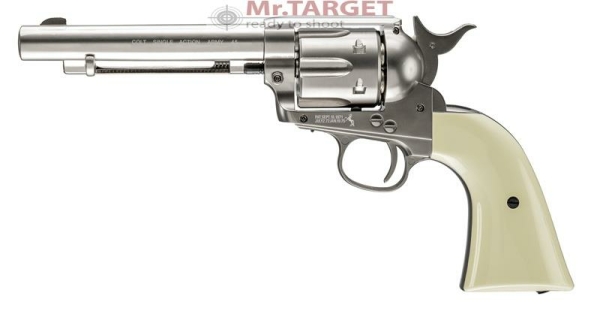 COLT SAA.45 (Peacemaker-Nachbildung), Revolver, nickel, weiße Griffschalen
